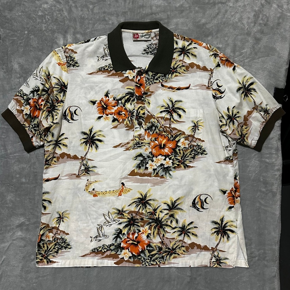 Hilo Hattie The Hawaiian Original Mens Shirt Tropical Floral Scenic White L